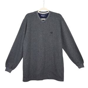 Regatta Sweater Mens Medium Gray Ribbed Cotton Blend Knit Pullover V Neck